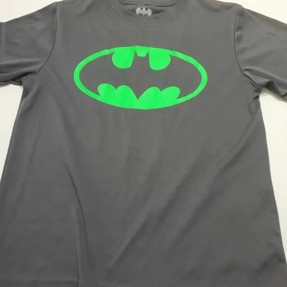 Batman Boys Graphic T-Shirt Gray Green Crew Neck Pullover L‎ 10-12